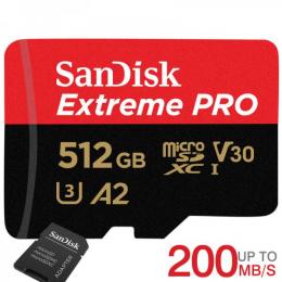 microSDXCカード 512GB SanDisk Extreme PRO V30 A2 R:200MB/s W:140MB/s UHS-I U3 Class10 SD変換アダプター付 SDSQXCD-512G-GN6MA海外パッケージ